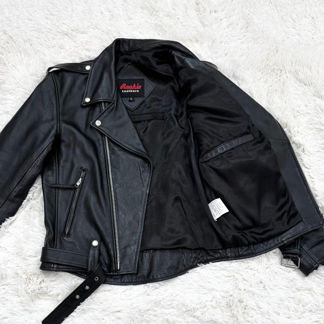 Rookie Leathers 水牛革 ダブルライダースジャケット 黒 ベルトL