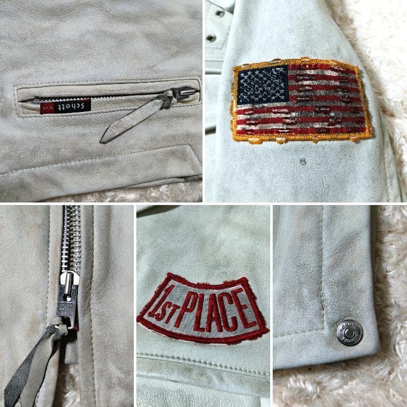 希少品 SCHOTT ライダースジャケット ワッペン ホワイト Sサイズ レザー