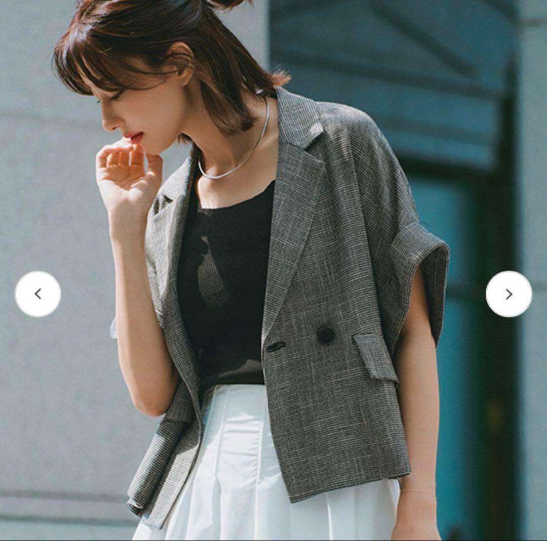 新品タグ付＊Lounie ハーフスリーブカラミジャケット(キナリ×ブラック)36