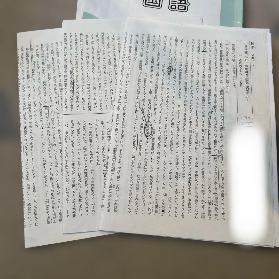 2025年最新版小6浜学園春期講習国語テキスト一式M灘男子最難関コース