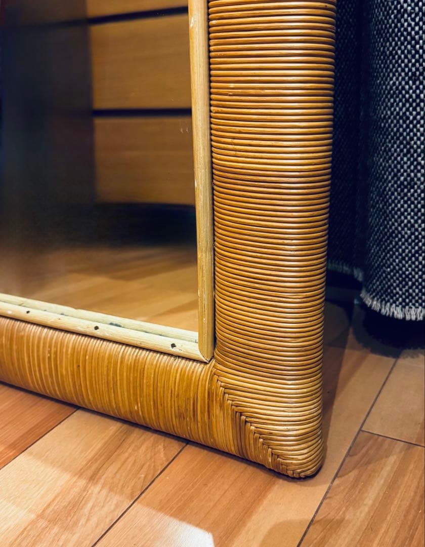 廃盤・希少 【無印良品】 ヴィンテージ ラタンミラー 158×54