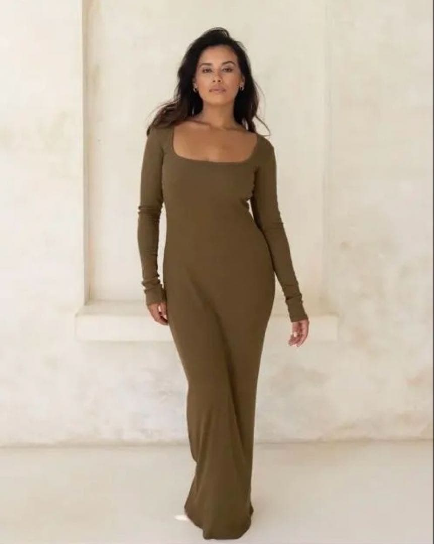 【honey】LongSleeveMaxiDress khaki