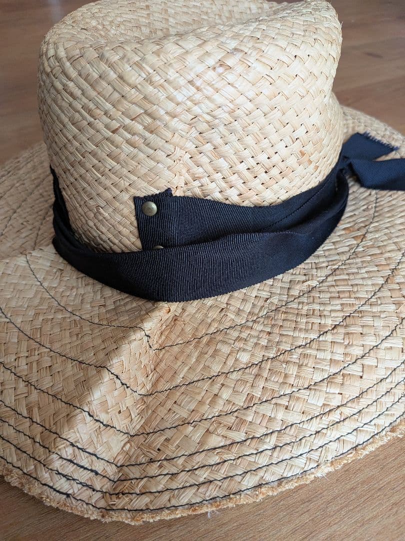Lola HATS ローラハッツ　麦わら帽子　 黒リボン　ベージュ　中折