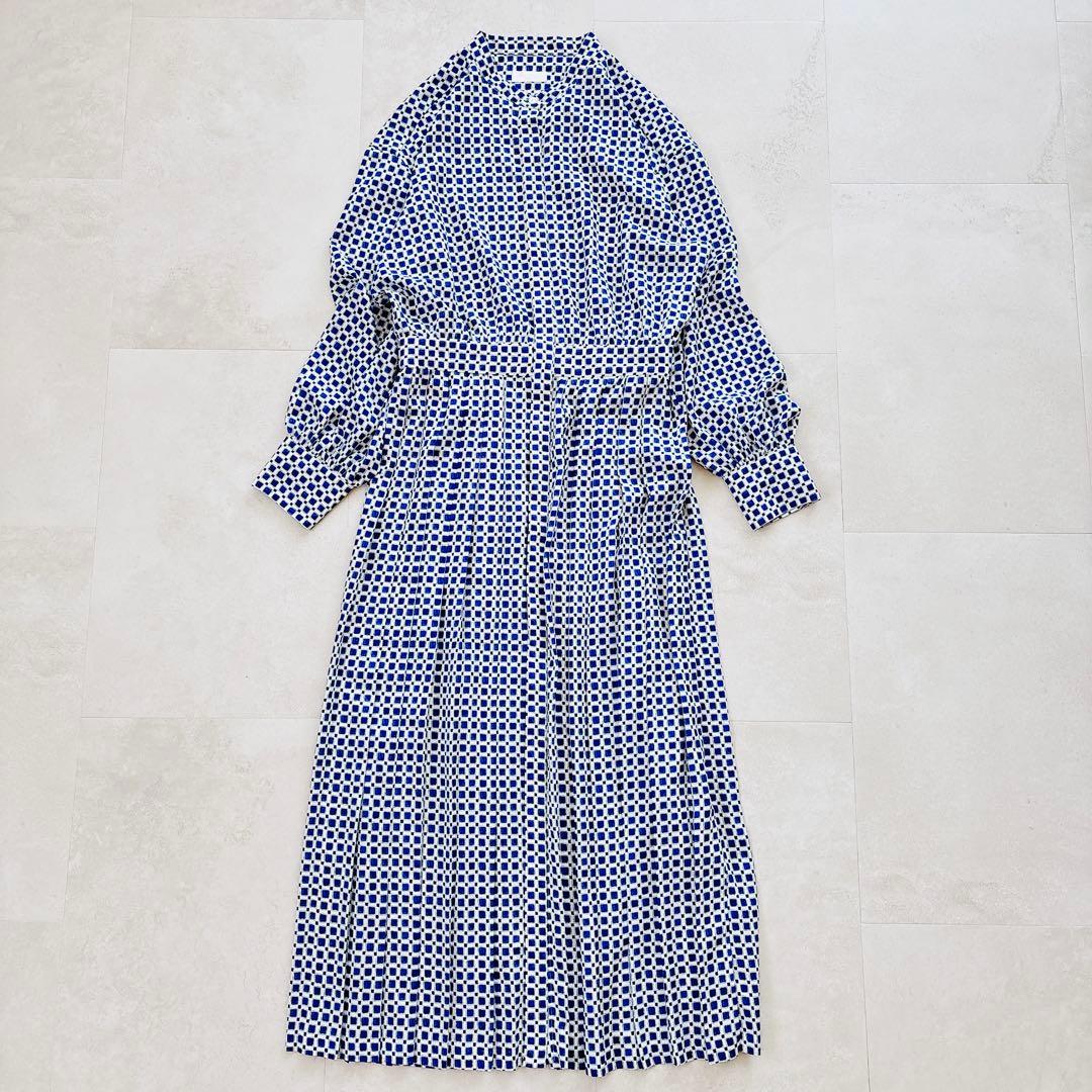 極美品 Ballsey 24年モデル カラーグリッドプリント プリーツワンピース