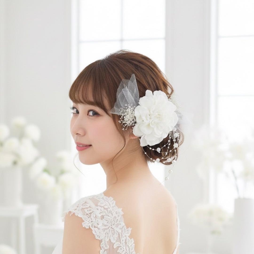 純白ダリア【カラー変更OK】ホワイトウェディング　結婚式　卒業式　成人式　髪飾り