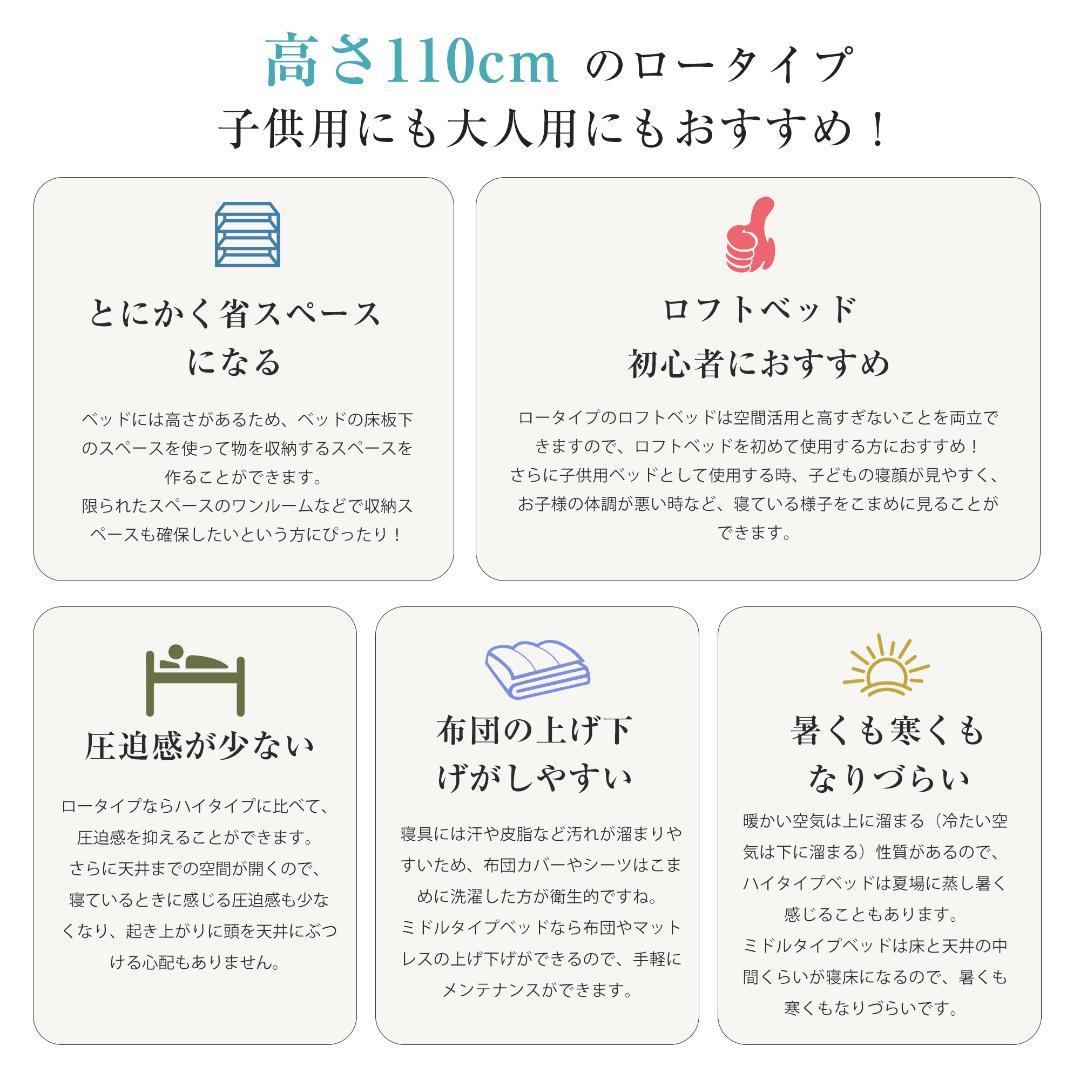 超人気！ロフトベッド パイプベッド （S）高さ110cm　かわいい　BLACK