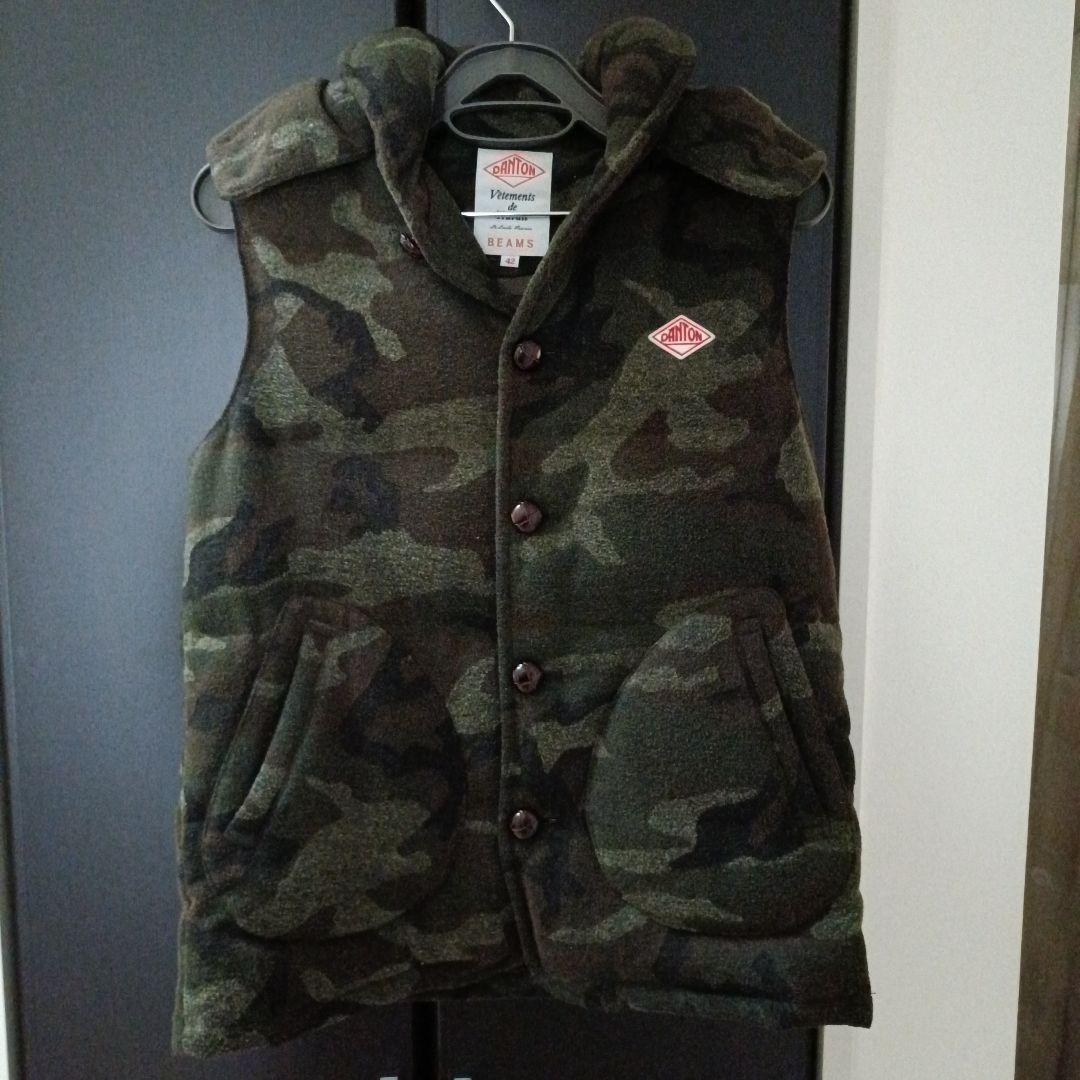 2way ダントン×BEAMS 別注　ウール ダウンベスト フード脱着 カモ柄