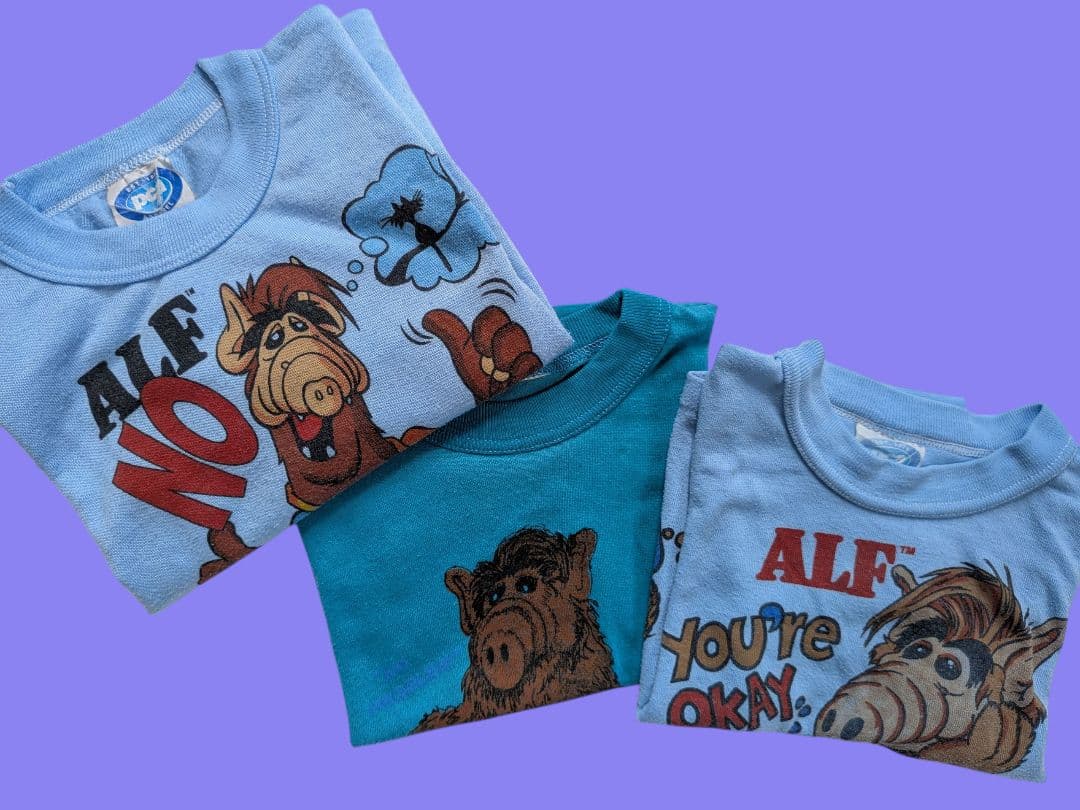 キッズ古着 vintage USA製 ALF Tシャツ 水色 1987年製