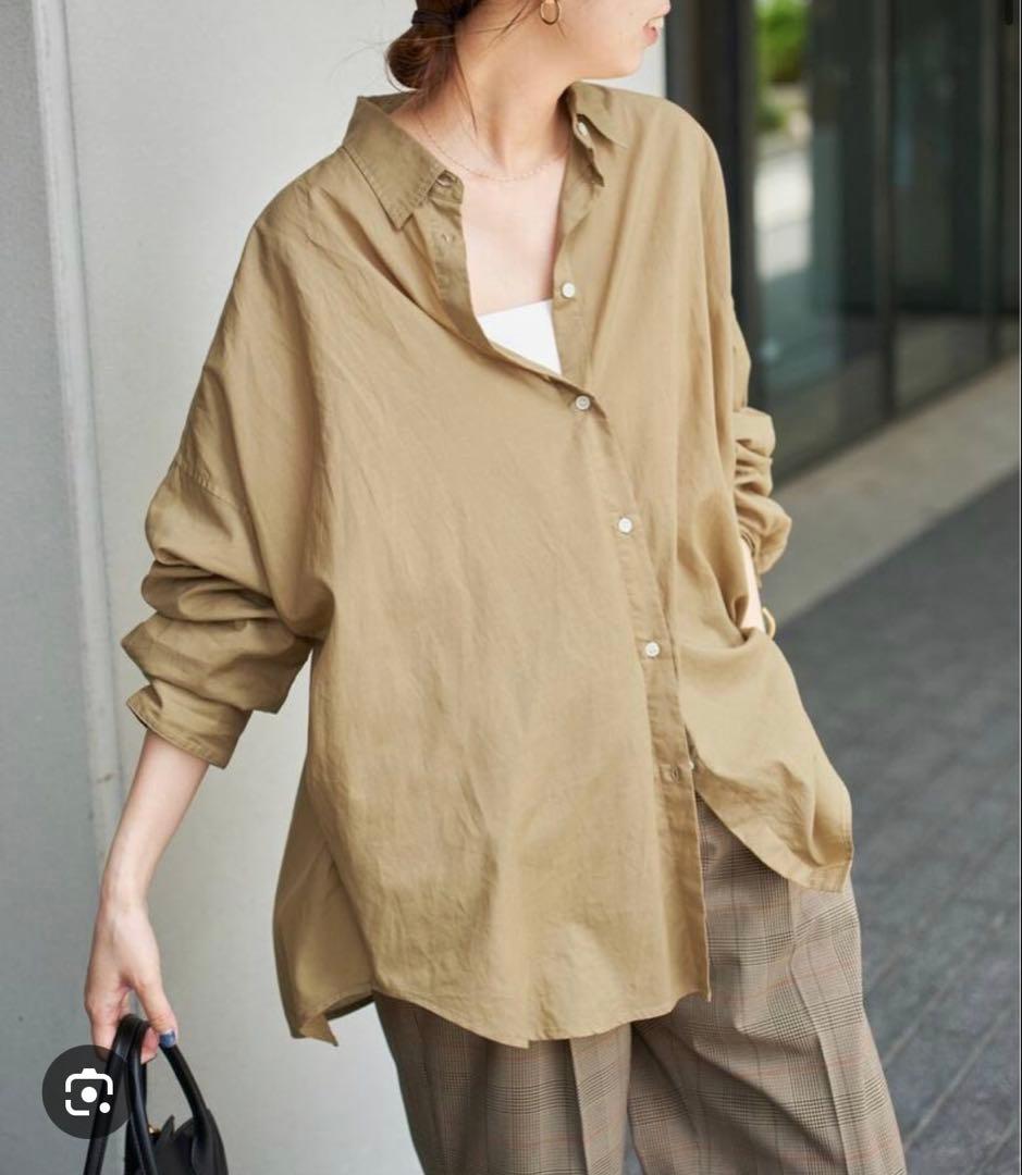 【新品】　Spick&Span ガーメントダイカシュクールシャツ　キャメル