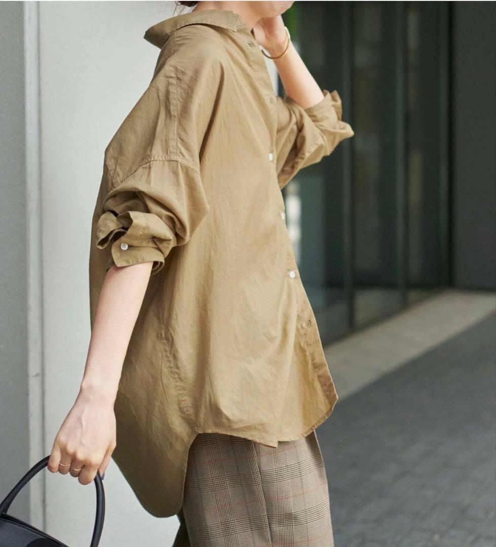 【新品】　Spick&Span ガーメントダイカシュクールシャツ　キャメル