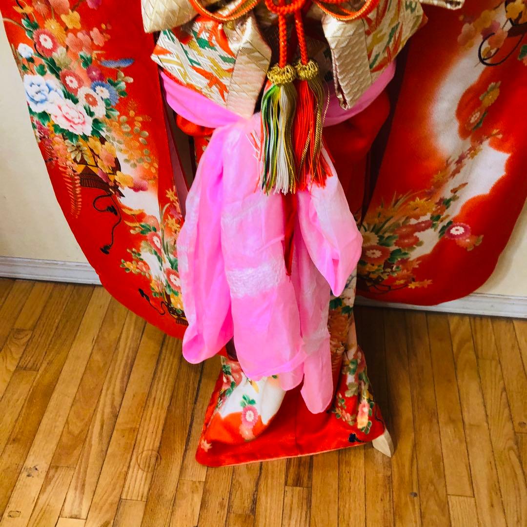 正絹七五三 女子着物 7歳❤️オレンジ可愛い花籠菊金彩金箔絢爛完全フルセット‼️