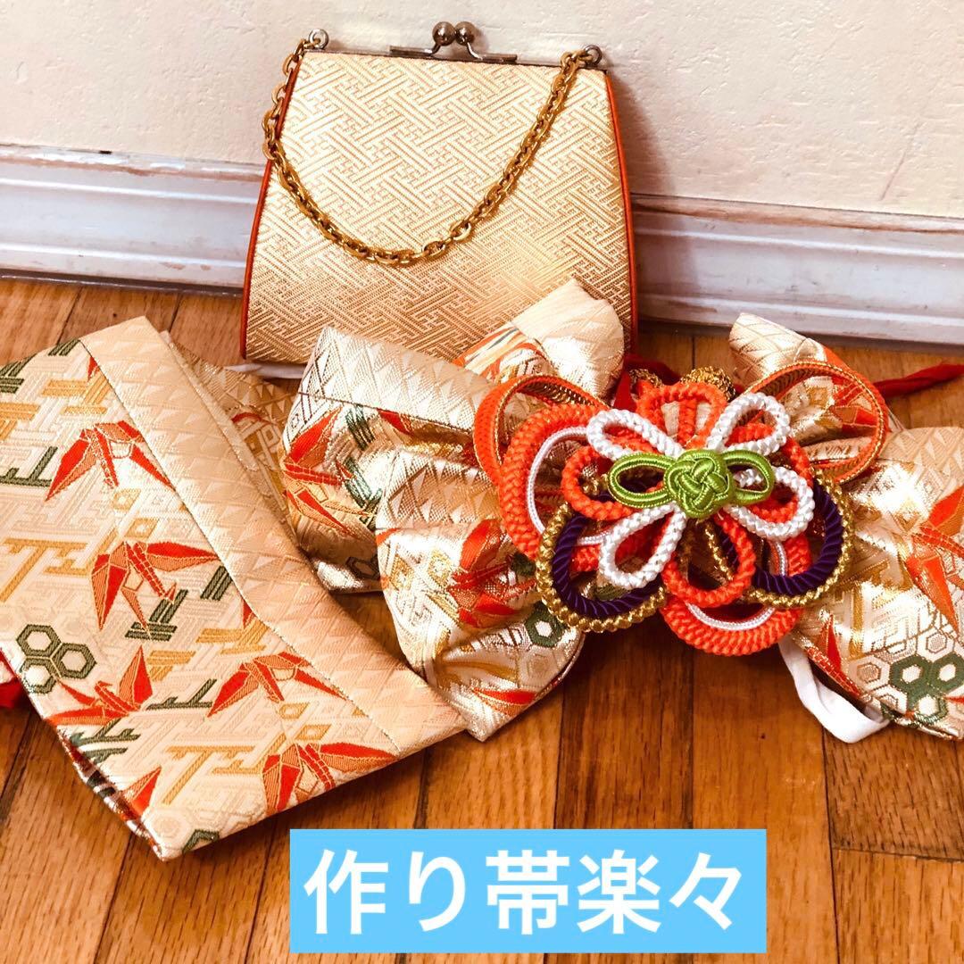 正絹七五三 女子着物 7歳❤️オレンジ可愛い花籠菊金彩金箔絢爛完全フルセット‼️