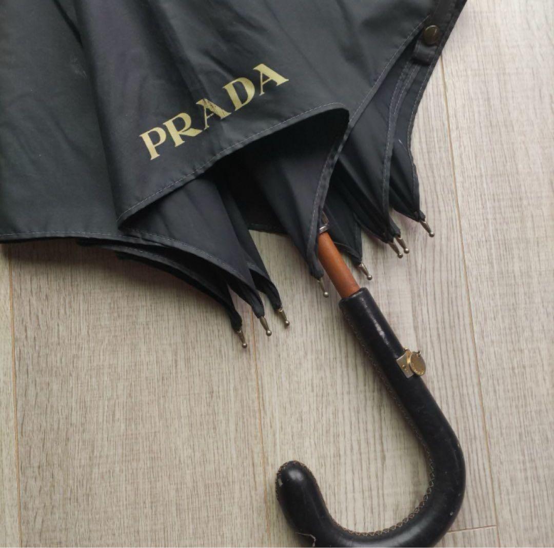 「ニャンコ先生」超レア 本物★PRADA プラダ 黒 本革 ロゴ 傘