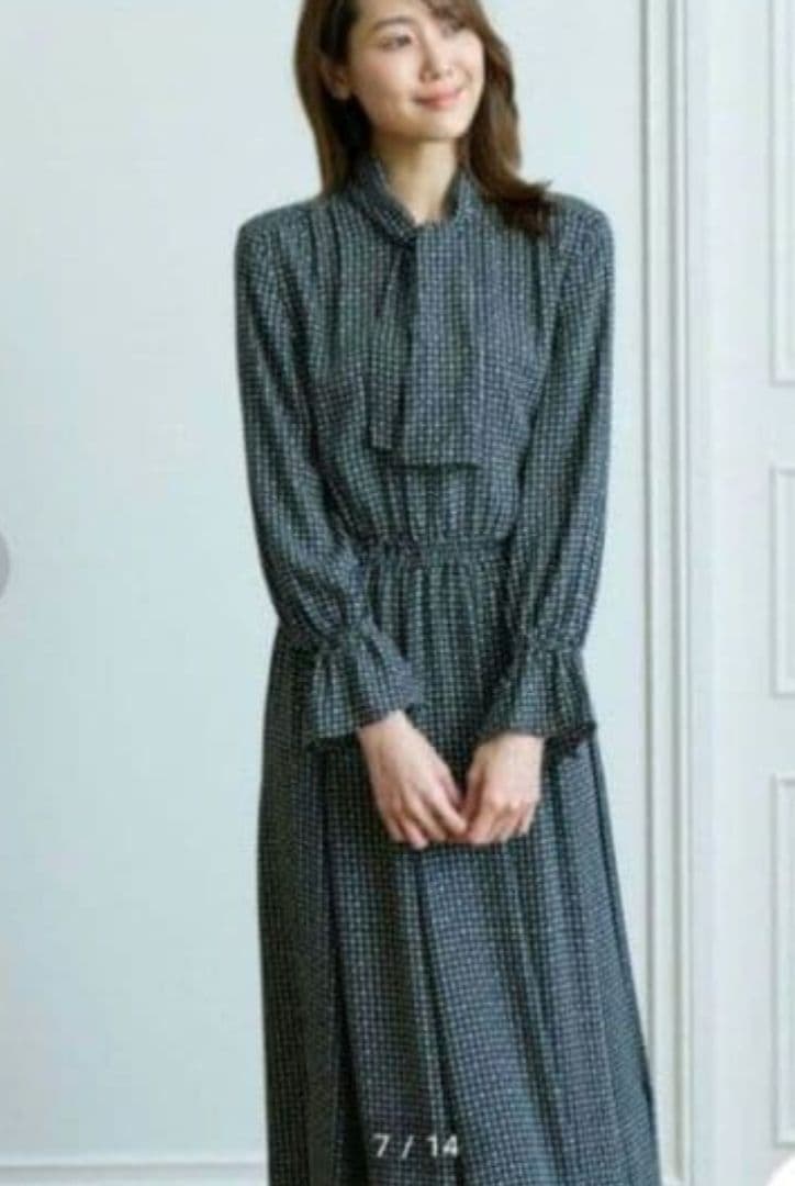 【美品】アナイ　モノトーンプリントフレアワンピース　49500円　タイ付　ドット