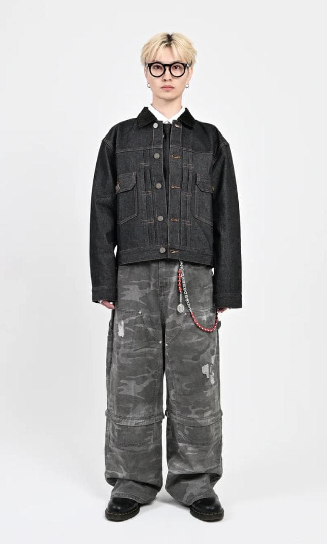 【SALE】L2155コーデュロイカラーリジットデニムジャケットXL（black
