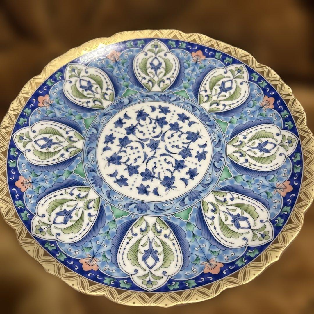 ★激レア★三洋陶器 美濃焼 龍峰窯 金七宝32大皿 和食器 金縁 青地 新品