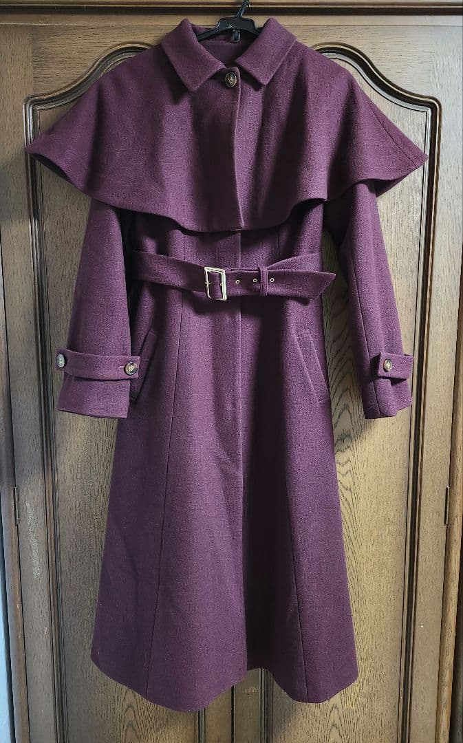新品 Noela 2way ケープウールコート ロングコート M ボルドー