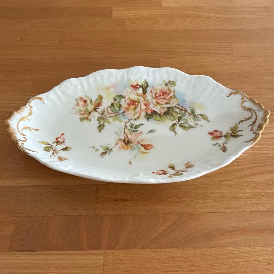 リモージュ　アンティーク　バラの花柄 陶磁器 楕円形プレート