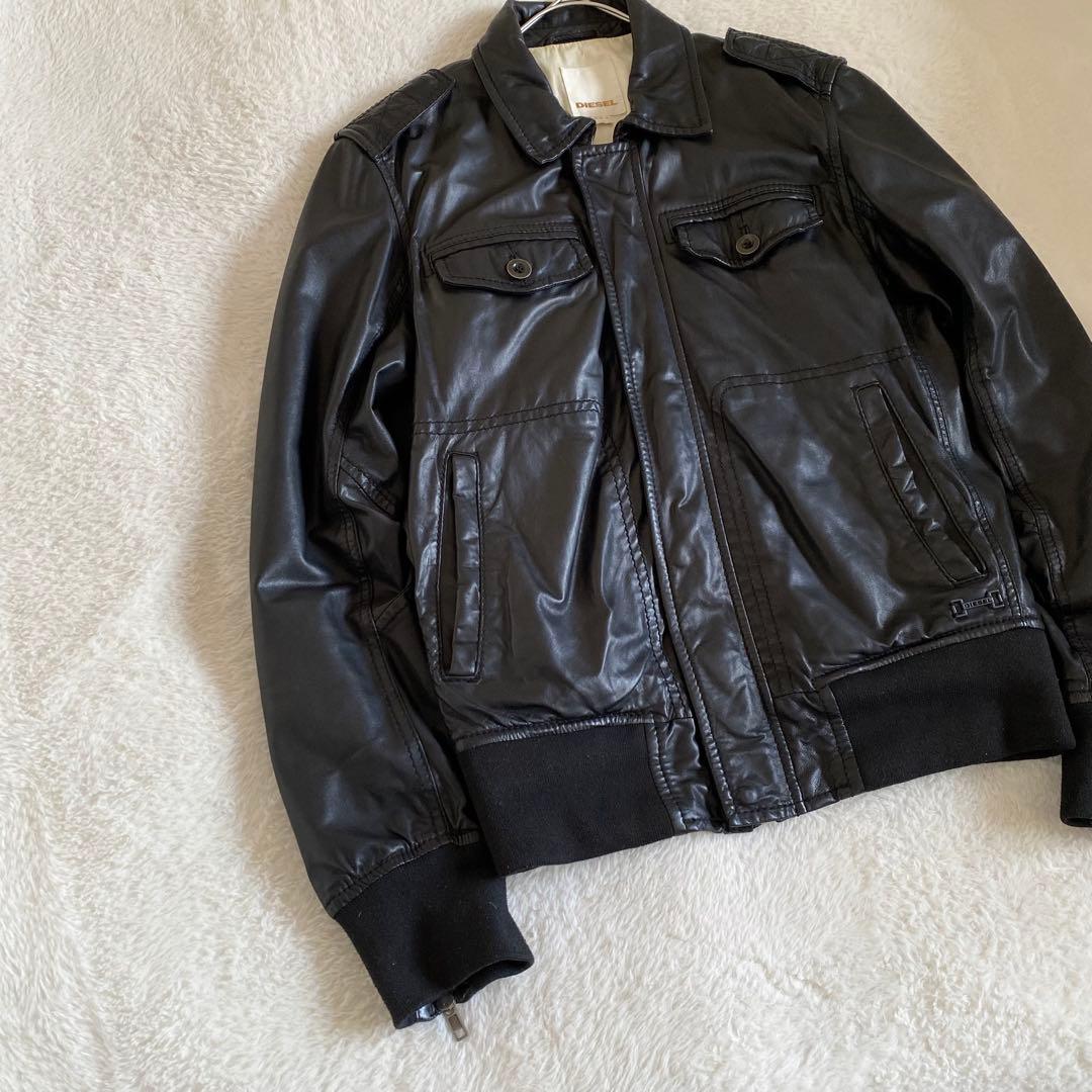 00s diesel レザージャケット　ミリタリー　ブラック　ラムレザー　M