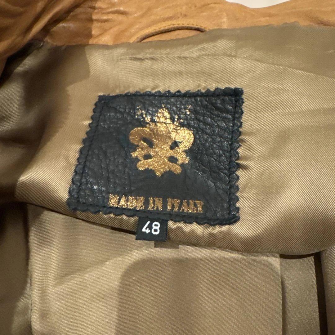 と*く様 【現地購入】イタリア製 本革 ライダースジャケット 48 キャメル 試