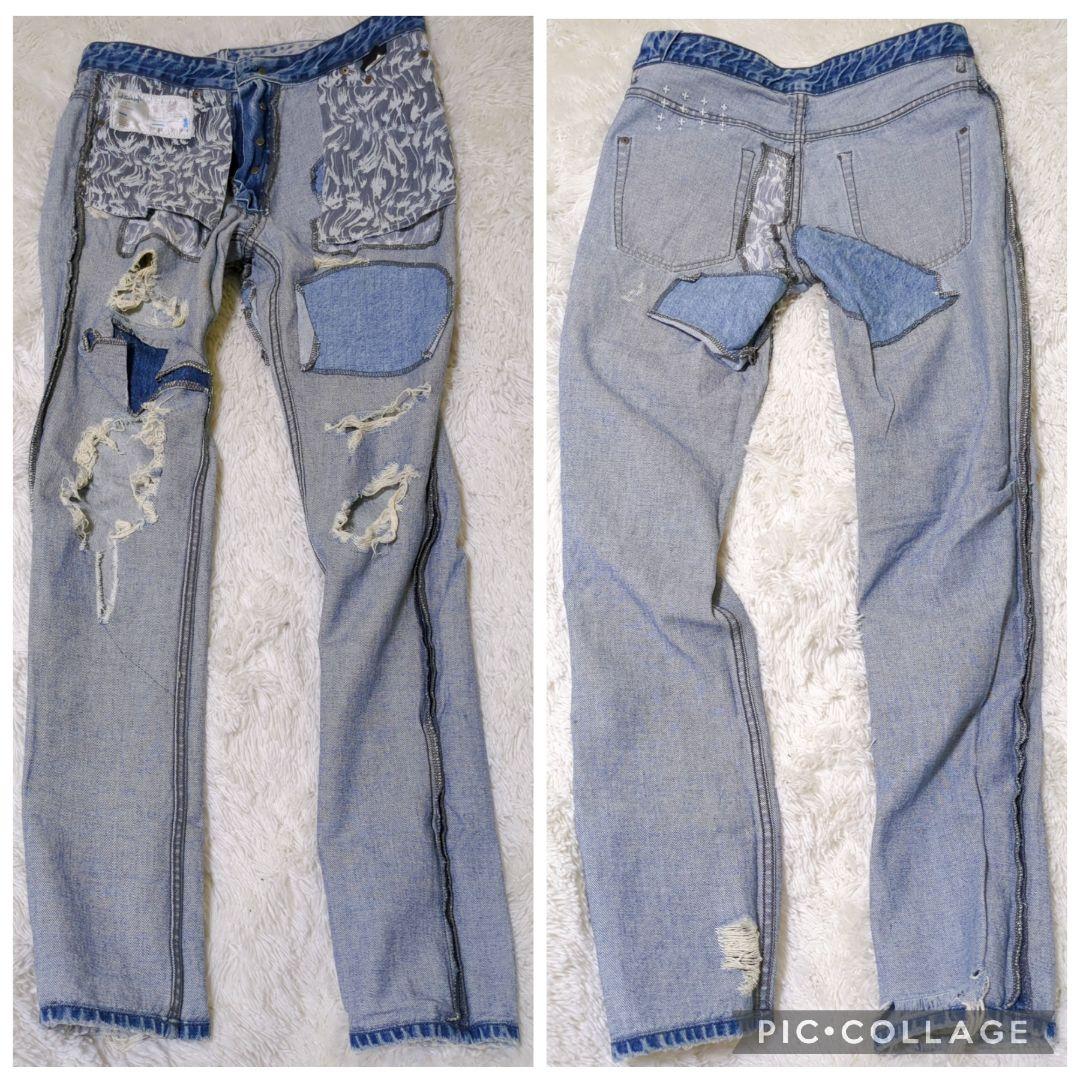 32サイズ KSUBI y2k クラッシュ デニムパンツ ジーンズ ブルー