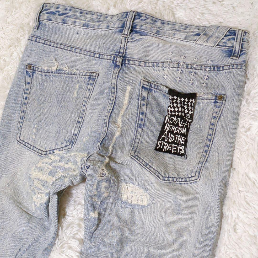 32サイズ KSUBI y2k クラッシュ デニムパンツ ジーンズ ブルー