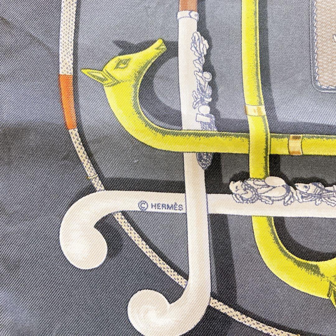 HERMES スカーフ　カレ40 シルク　グレー　CANNES POMMEAUX