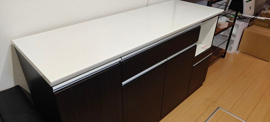 カップボード ダークブラウン 幅149.7cm×奥行55cm×高さ85cm