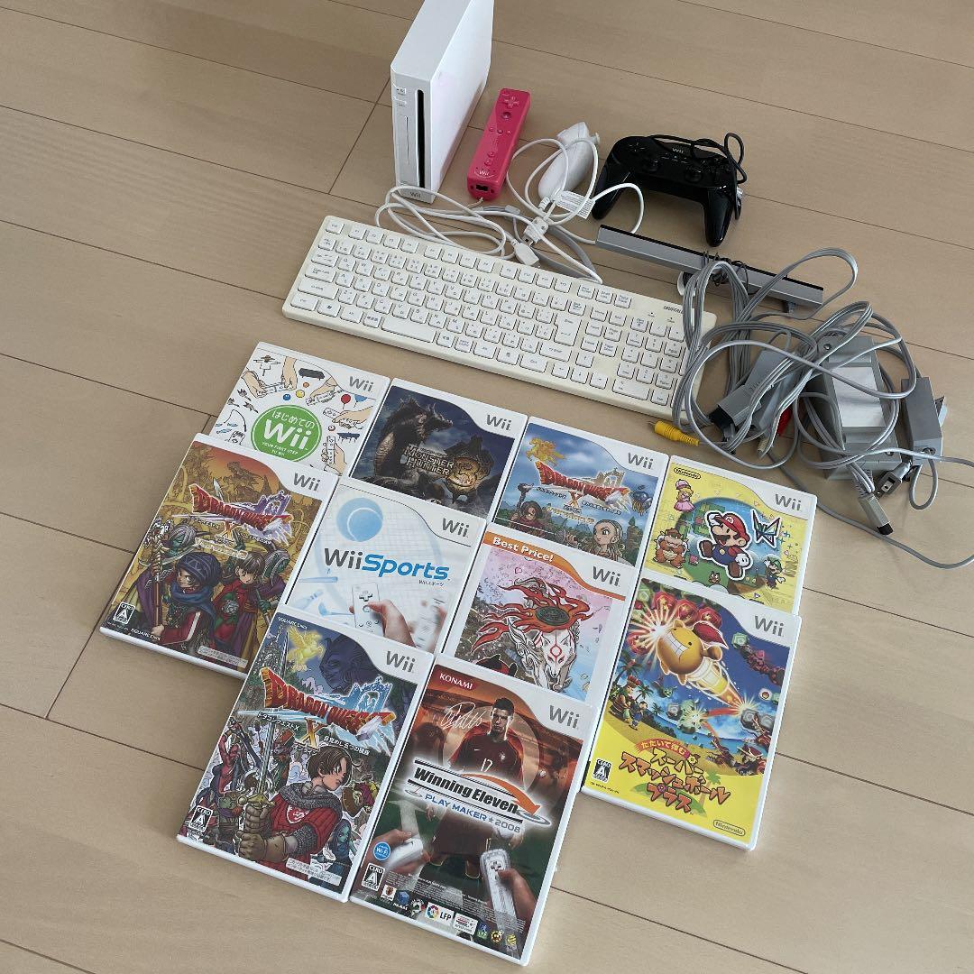 【バラ売り可】Wii本体+ソフト10枚+リモコン+ヌンチャク等セット