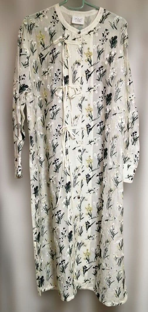 yuni Floral embroidely ribon シャツワンピース