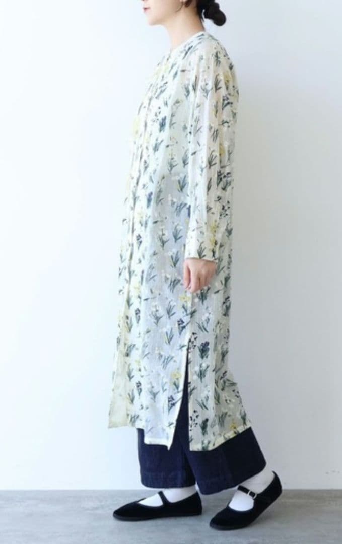 yuni Floral embroidely ribon シャツワンピース