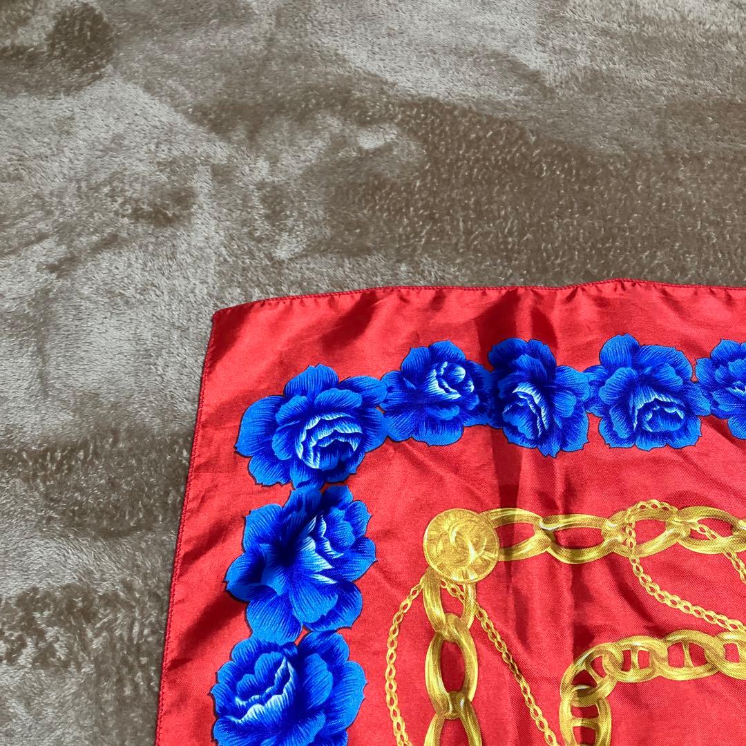 CHANEL シャネル スカーフ ゴールドチェーン 花 バラ ノベルティ 大判