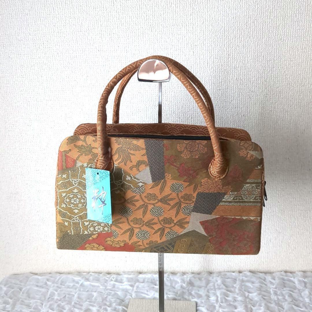 【未使用・タグ付】利休バッグ　和装　シルク　和柄　お茶　着物　絹