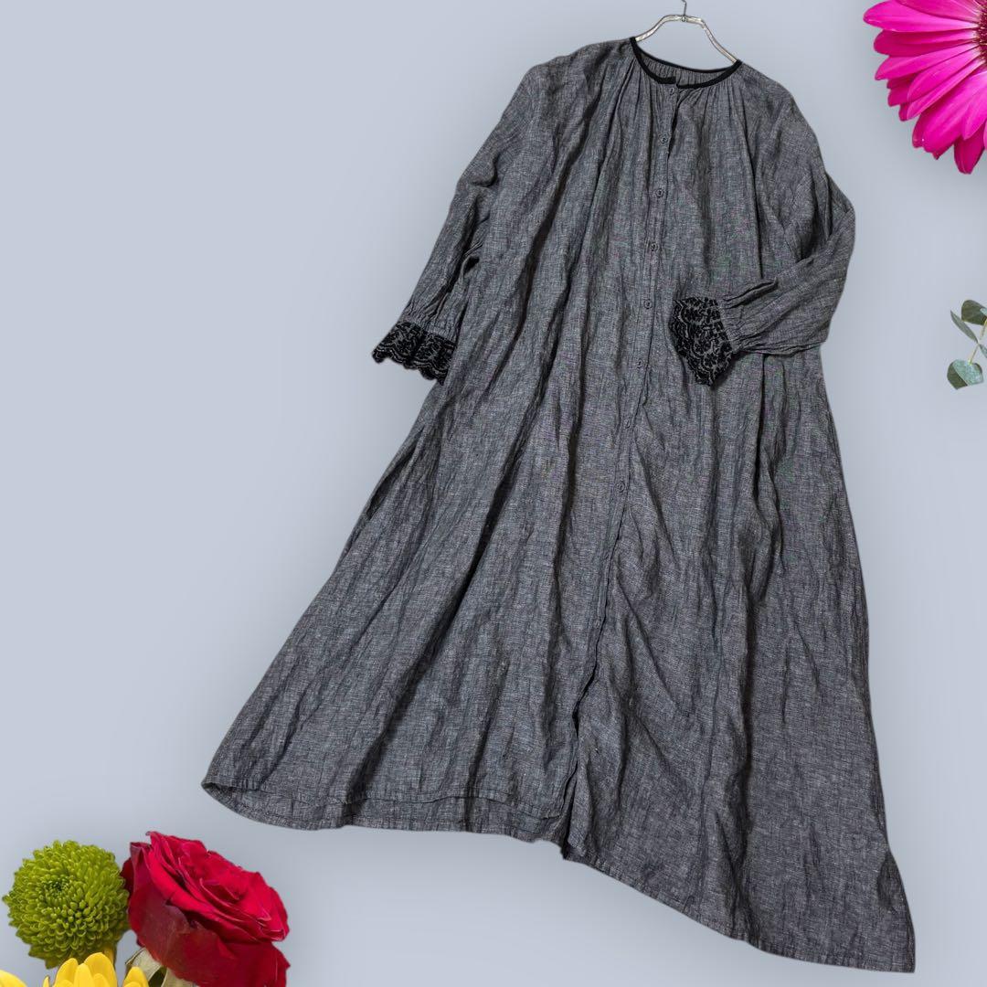 カズミ×サマンサモスモス☆リネン レース刺繍 2way ロングシャツワンピース