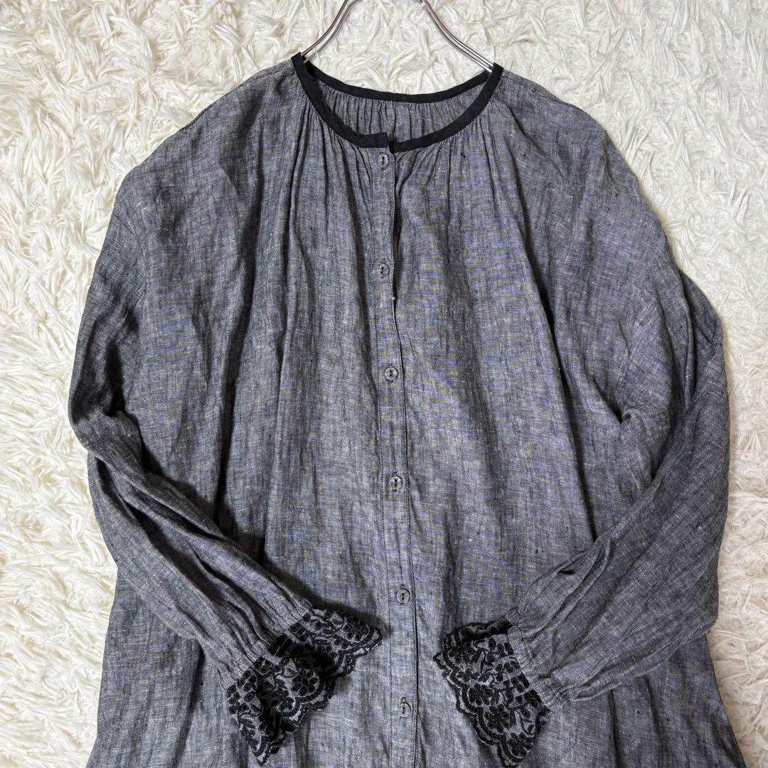 カズミ×サマンサモスモス☆リネン レース刺繍 2way ロングシャツワンピース