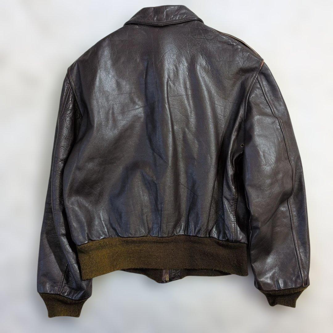 超良品 AVIREX A-2 USA製 40(L〜XL) 緑リブ フライトJKT