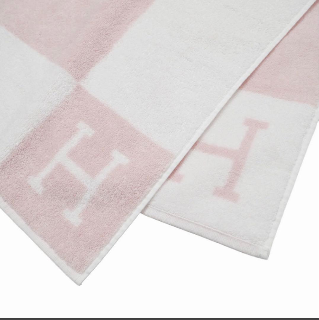 【未使用】エルメス HERMES アヴァロン フェイスタオル ピンク×ホワイト