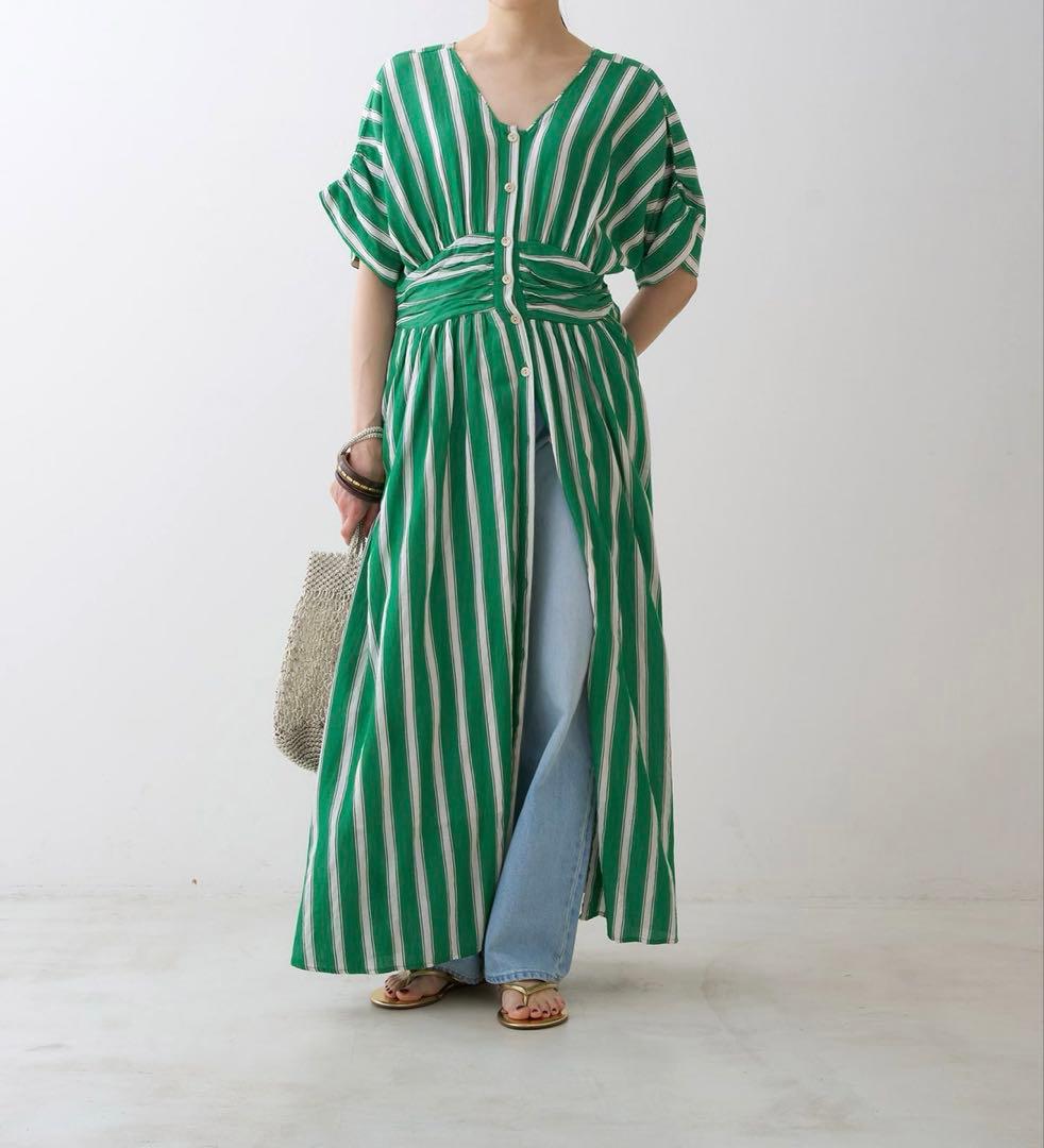 ヌキテパ　Cotton Voile Stripe Waist Gather