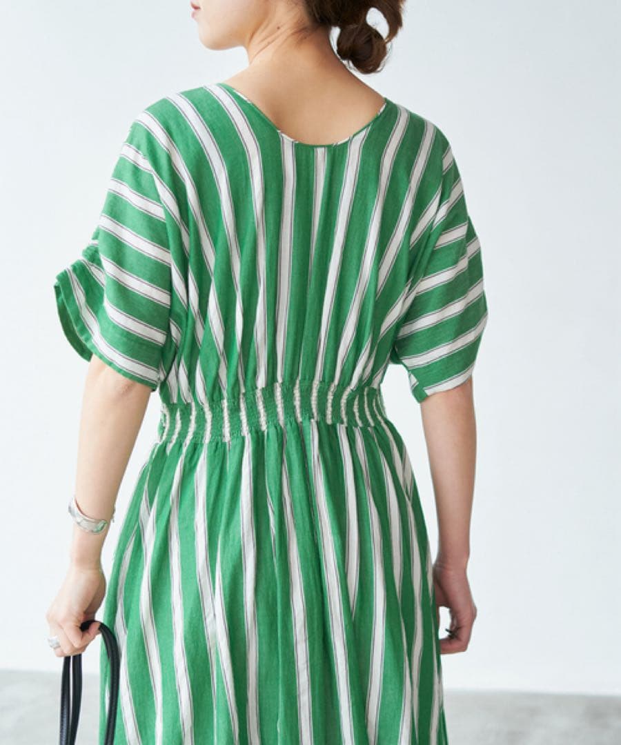 ヌキテパ　Cotton Voile Stripe Waist Gather