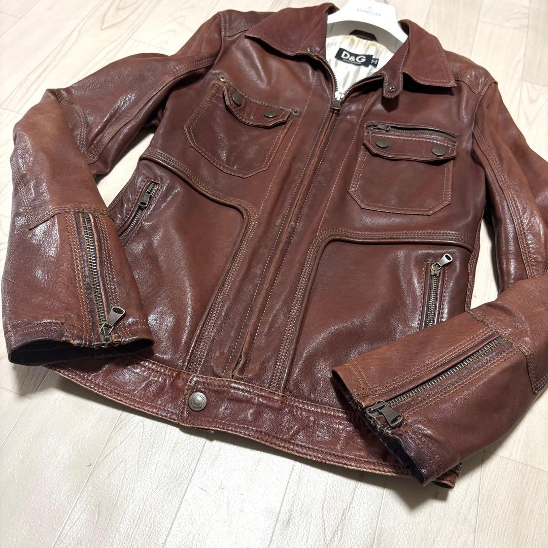 Lサイズ✨DOLCE&GABBANA ラムレザー ジャケット ブラウン 48