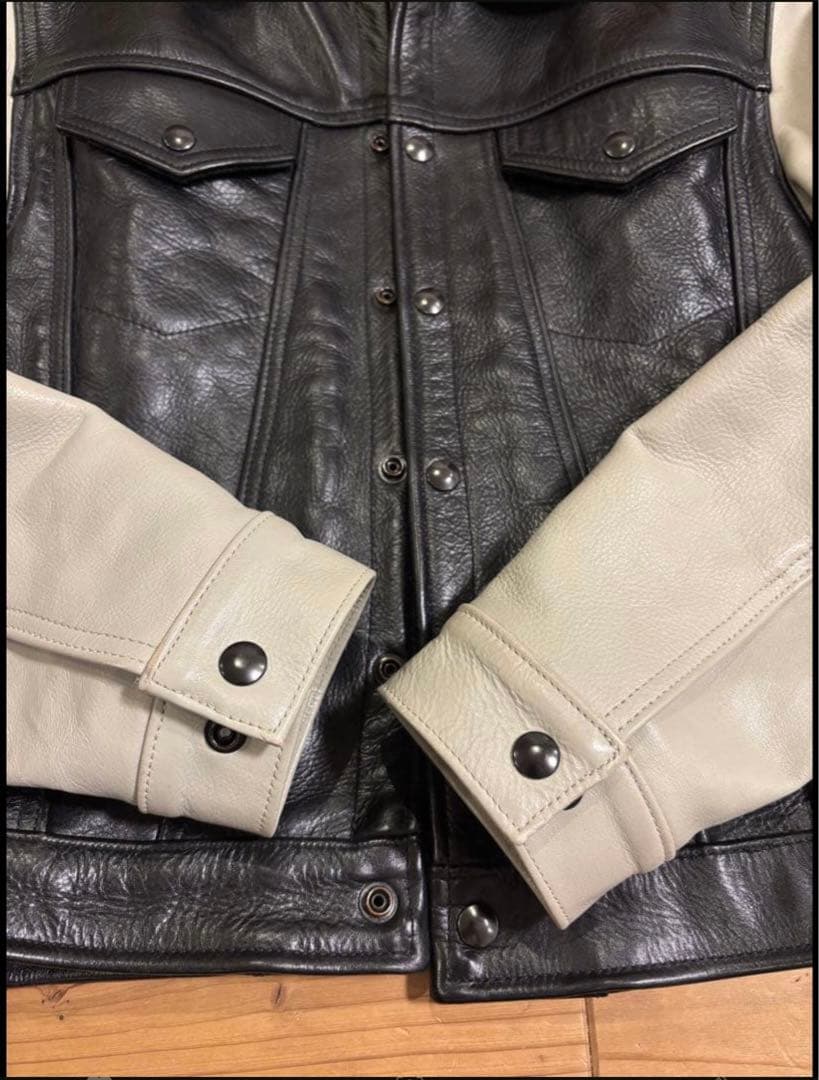 【美品】VANSON DJCB 38 USA製 レザーGジャン 黒×アイボリー