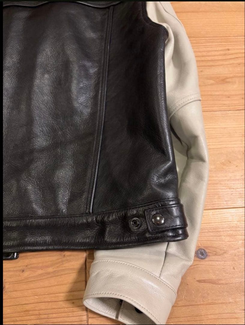 【美品】VANSON DJCB 38 USA製 レザーGジャン 黒×アイボリー