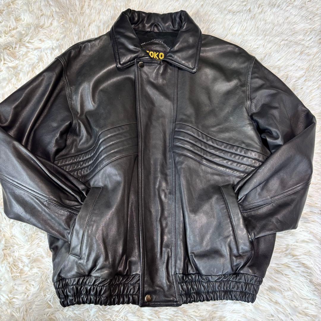 【TOKO】羊革 本革 ラムレザーシングルライダースジャケット ブラック M