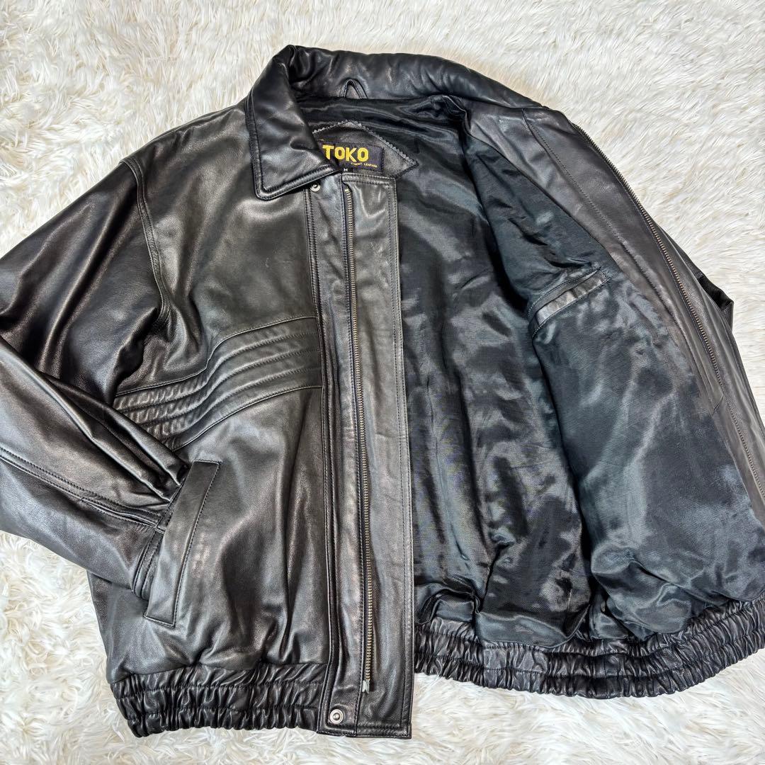 【TOKO】羊革 本革 ラムレザーシングルライダースジャケット ブラック M