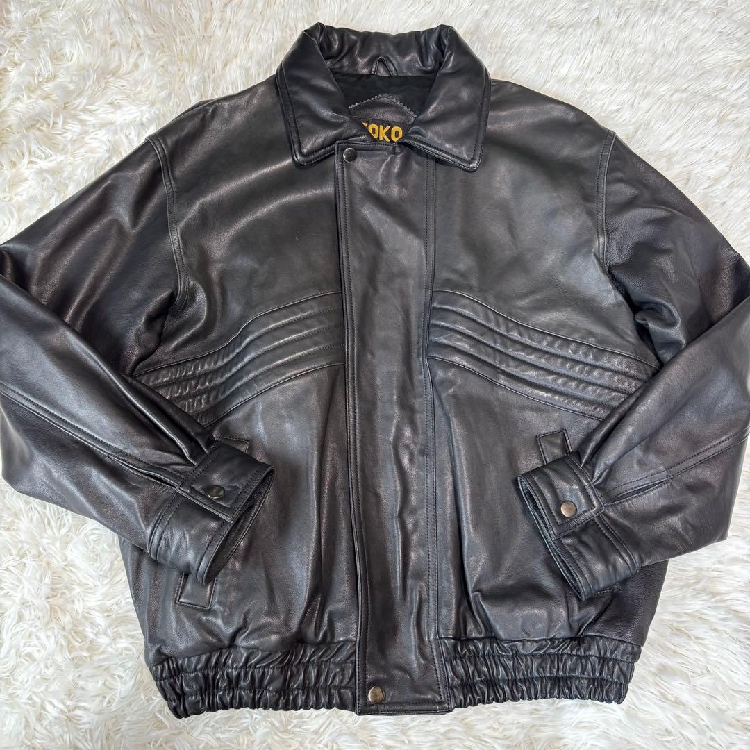 【TOKO】羊革 本革 ラムレザーシングルライダースジャケット ブラック M