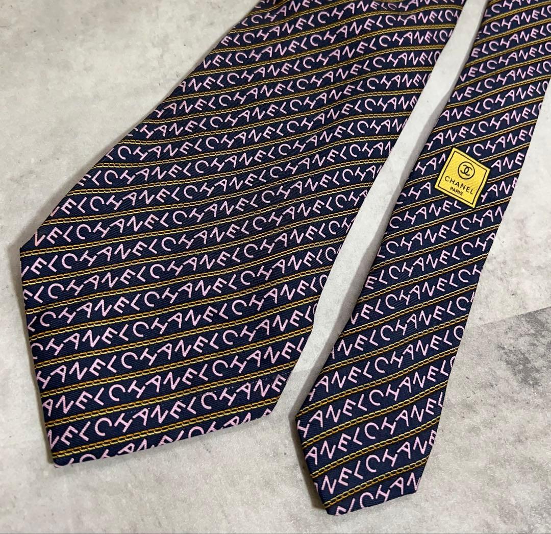 CHANEL ネクタイ ブランドロゴ 総柄 レジメンタル