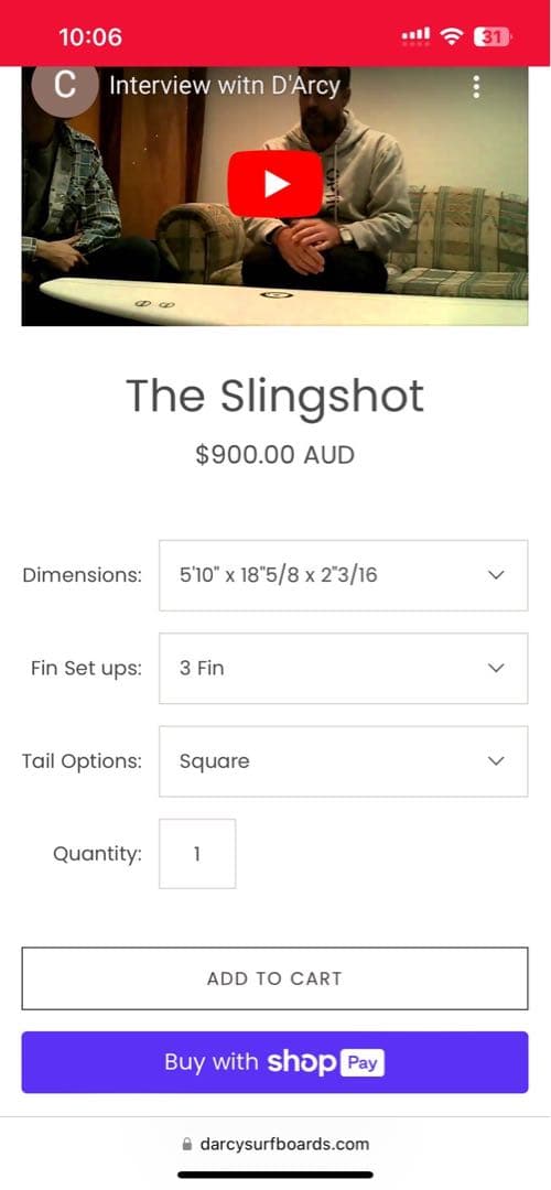 サーフボード　Darcy  Slingshot