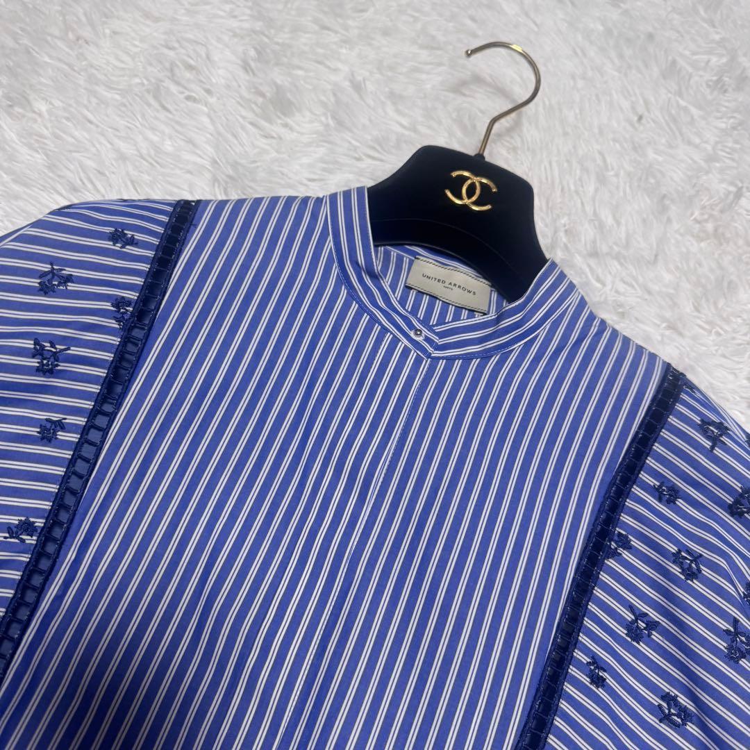 美品 UNITED ARROWS エンブロイダリー コンビ ドルマンブラウス