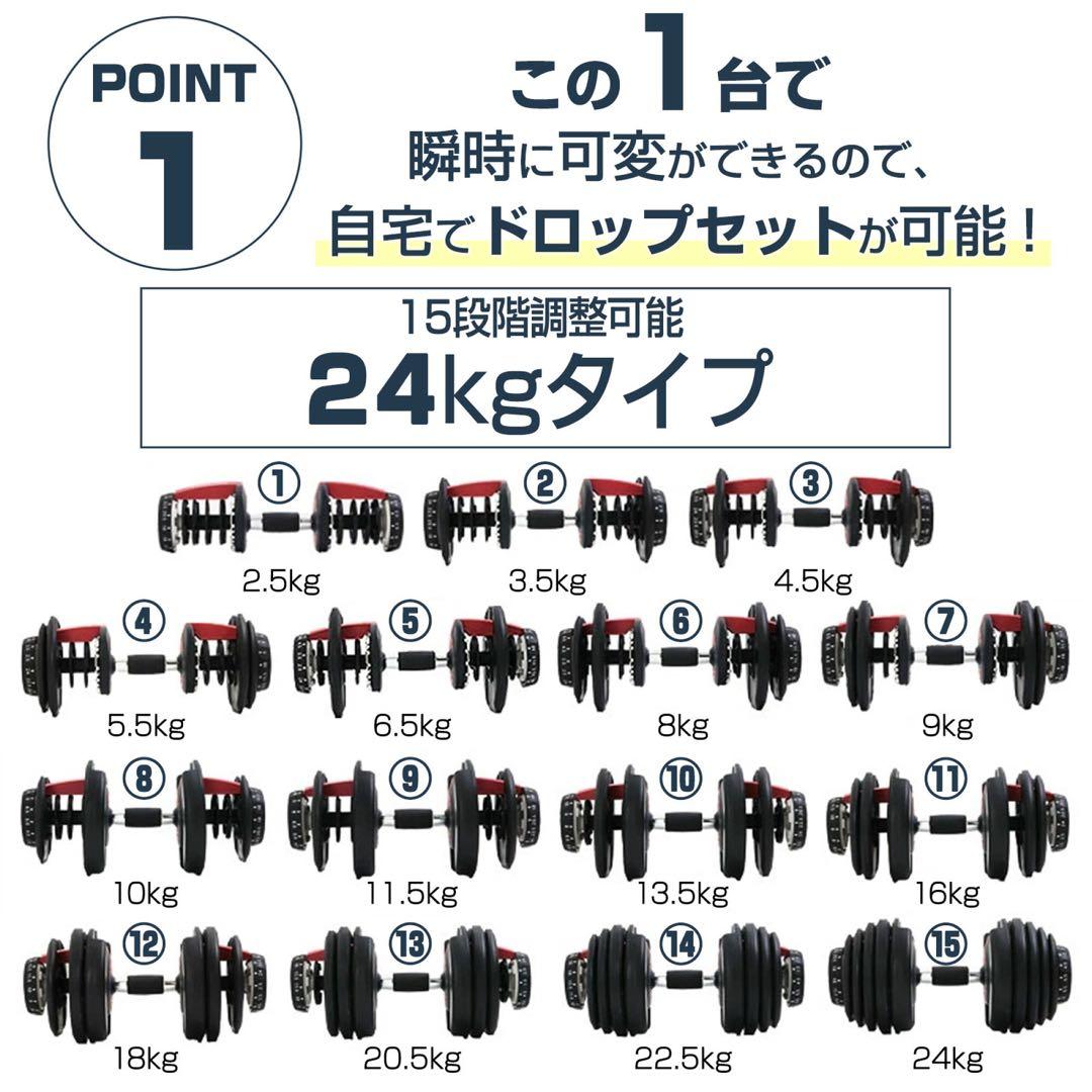 アジャスタブルダンベル　可変式　24kg×2個（うち1個）①
