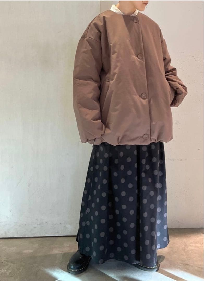 nop de nod ノップドゥノッド ノーカラー中綿ショートコートモカ 新品